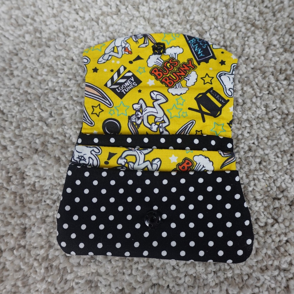 Handmade Polka Dot & Bugs Bunny Looney Tunes Fabric Pocket Wallet Card Holder - Picture 3 of 6